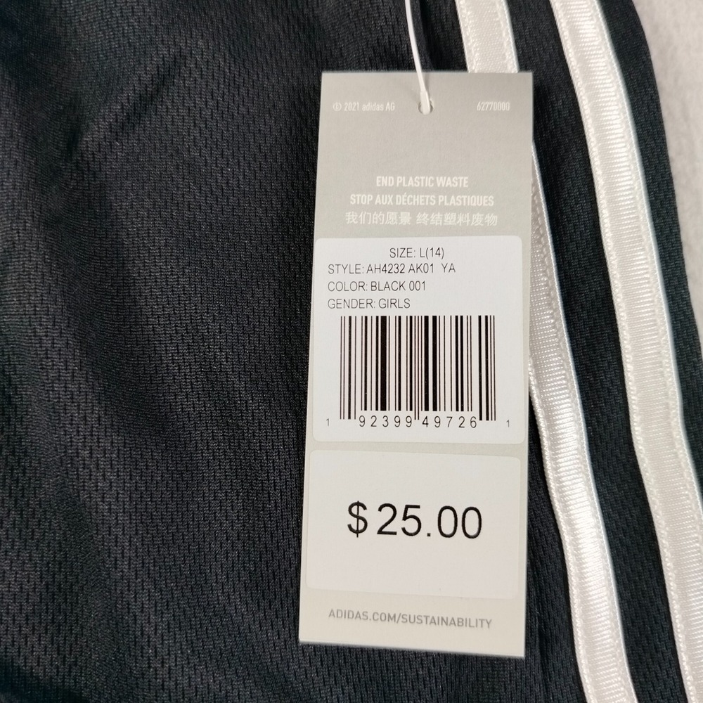 Adidas Shorts Girls L (14) Black Elastic Waist Striped Side Running Gym Athletic - Picture 4 of 8